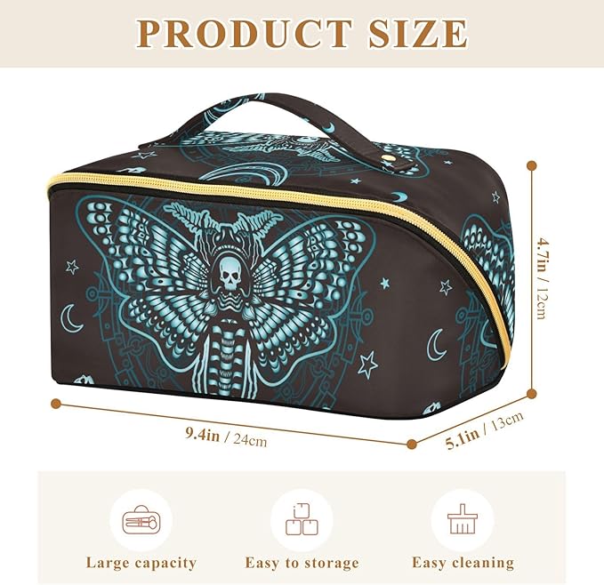 MNSRUU Makeup Organizer Bag, Gothic Skull Butterfly Travel Makeup Bags Makeup Vanity Case Large Capacity Rhombus Cosmetic Toiletry Bag for Girl Women Ladies