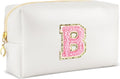 URSKYTOUS Initial Makeup Bag Personalized Preppy Travel Small Cosmetic Bag Cute PU White Chenille Letter Makeup Pouch for Purse Waterproof Zippered Toiletry Organizer for Women Girls Kids Friends (B)