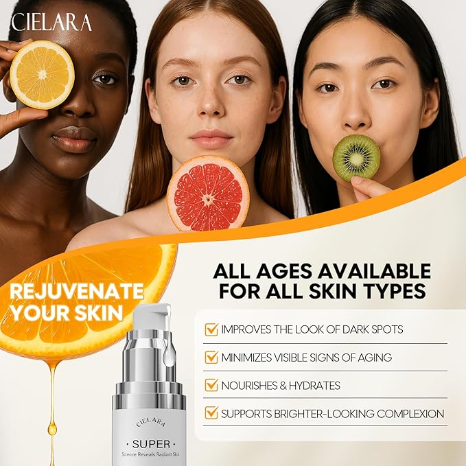 CIELARA Super Vitamin 20% C Serum for Women, With Hyaluronic Acid 0.97 oz