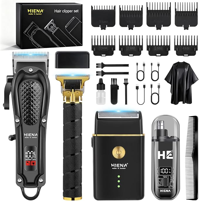 Hair Clippers for Men Professional, Cordless Complete Barber Kit with Electric Hair Clipper T-Blade Beard Trimmer Foil Shaver Nose Trimmer, Men's Hair Cutting Grooming Kit, 8 Guide Combs, Barber/Home
