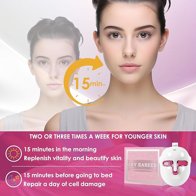 JAY SAREES Red-Light-Therapy-for-Face, 7-1 Colors Led Face Mask Light Therapy, Facial Skin Care Mask (White)