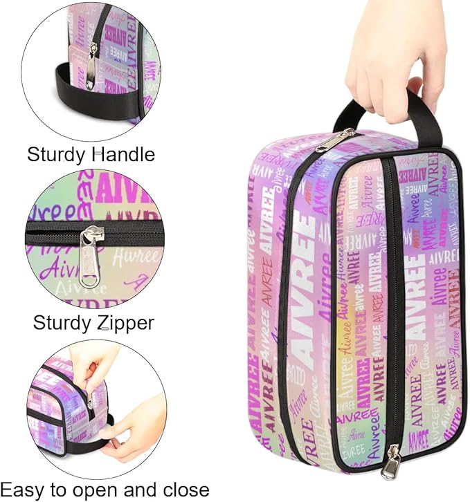KFNHN Custom Cosmetic Bag with Name, Colorful Pink Purple Galaxy Background