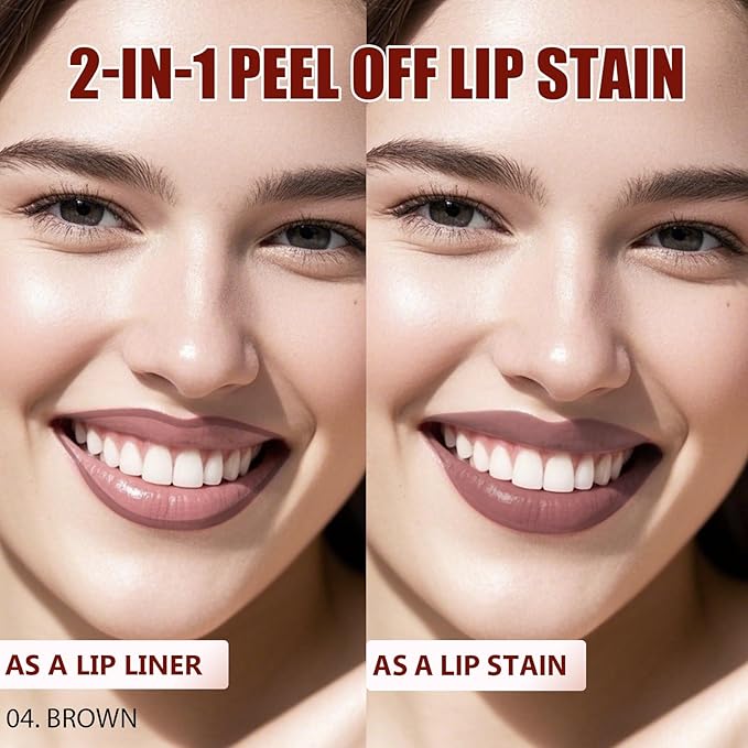 QCMME Lip Liner Stain Peel Off with Tweezer, Long Lasting Matte Lip Tattoo, Highly Pigmented Color Lip Tint Makeup, Waterproof, Transfer-proof Lipstain for Women, for All Skin Types