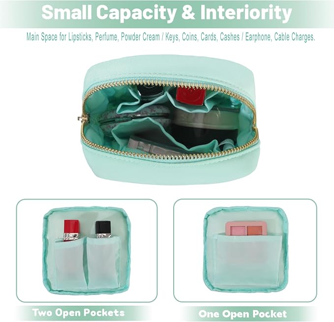 YogoRun Cosmetic Pouch for Purse Tiny Small Makeup Bag for Women Mini Travel Toiletry Bag Coins Purse with Zipper Pocket S, Mint