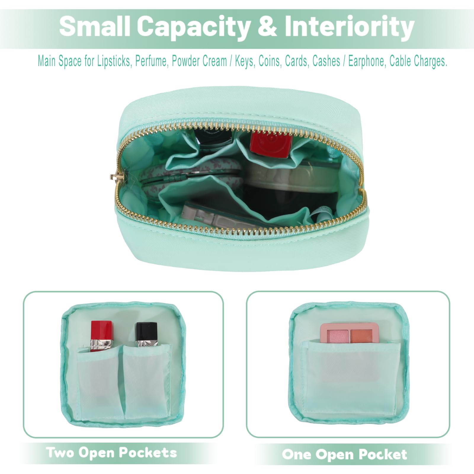 YogoRun Cosmetic Pouch for Purse Tiny Small Makeup Bag for Women Mini Travel Toiletry Bag Coins Purse with Zipper Pocket S, Mint