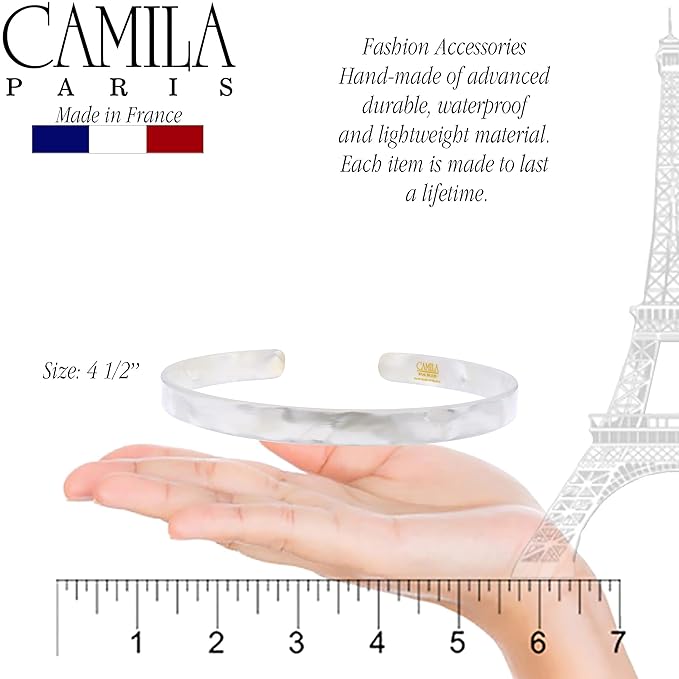 Camila Paris CP3351 French Headband for Women, Handmade White, Strong Hold Grip Women's Hair Band, Ligth and Very Flexible, No Slip Durable Styling Girls Hair Accessories, Made in France