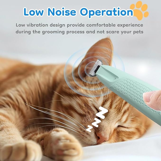 JNEKWOZ Professional Dog & Cat Trimmer - Quiet Electric Pet Grooming Kit for Ears/Eyes/Paws with LED Light - Cordless Battery-Powered Fur & Nail Clipper for Small/Large Breeds(Blue)
