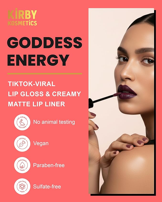 Kirby Kosmetics Lip Kit Duo – Goddess Energy - TikTok-Viral Precision Liner & Glossy Liquid Lipstick, Clean 2-Step Set with Hydrating Long-Wear Color – Bold Inclusive Beauty for Everyday Konfidence
