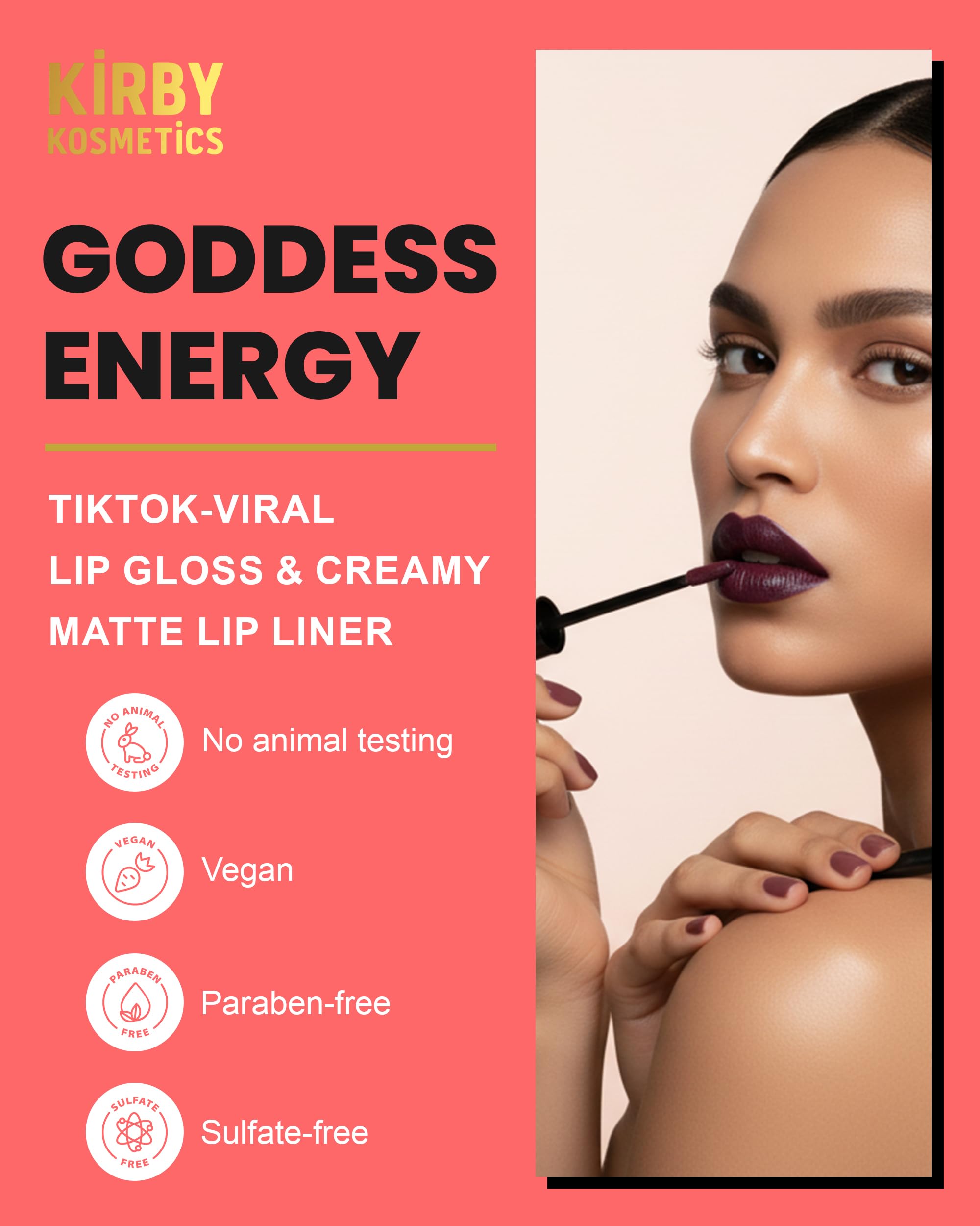Kirby Kosmetics Lip Kit Duo – Goddess Energy - TikTok-Viral Precision Liner & Glossy Liquid Lipstick, Clean 2-Step Set with Hydrating Long-Wear Color – Bold Inclusive Beauty for Everyday Konfidence