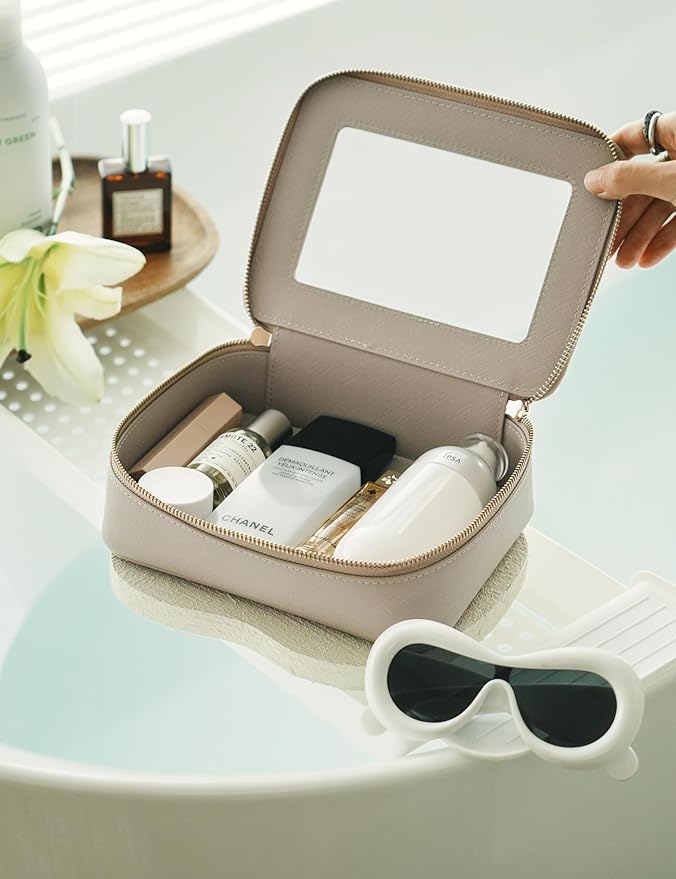 Popvibe Clear Makeup Bag Set 2 Pack Travel Cosmetic Case Toiletry Bag with Zipper Make Up Case Traveling, Stone, Medium and Large