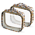 FAYORORY TSA Approved Travel Toiletry Bag,2 Pack Clear Makeup Bags with Handles,Quart Size Clear Cosmetic Bags for Traveling Women,Men,Carry on Airport Airline Compliant Bag,Leopard
