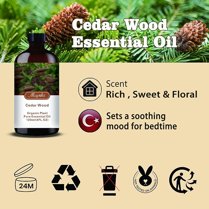 MLYNKL Cedarwood Essential Oil,Cedarwood Oil for Home Diffuser,4 fl oz