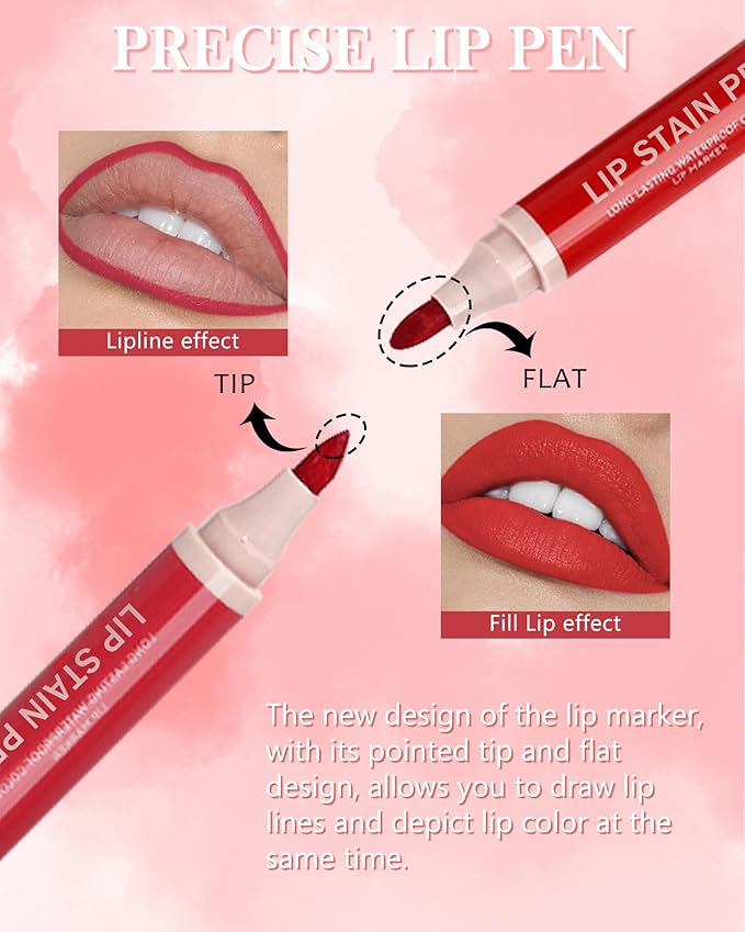 Lip Stain Liner Pen, Rose Pink Lip Tint Stain Liquid Lipstick Waterproof-03