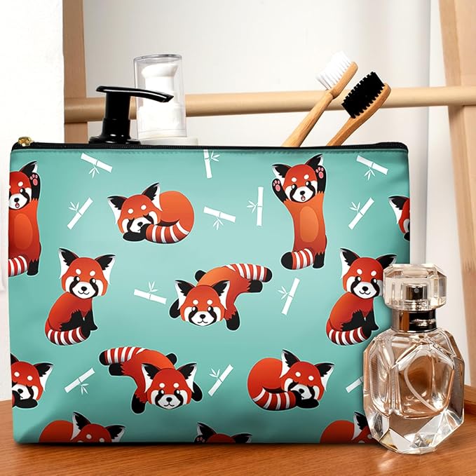 GEGEPINK Cute Makeup Bag for Purse Waterproof Cosmetic Bags for Women Funny Smooth Zipper Travel Toiletry Pouch 10X8 Inches-Red Panda Makeup pouch