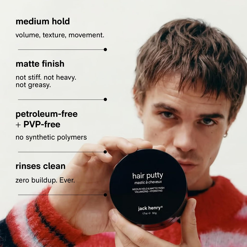 Jack Henry Hair Putty – Natural Matte Finish Styling Paste for Men – Medium Hold, Lightweight, Non-Greasy – With Mango Butter & Broccoli Seed Oil for Nourishment – 1.7 oz