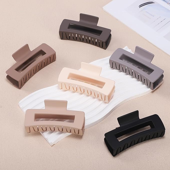 Sisiaipu 4 Inch Big Hair Claw Clips 6 Pcs Large Claw for Thick Hair Square Hair Clips for Women Rectangle Hair Clips Nonslip Acrylic Banana Jaw Clips Hair Accessories for Girls (Chocolate)