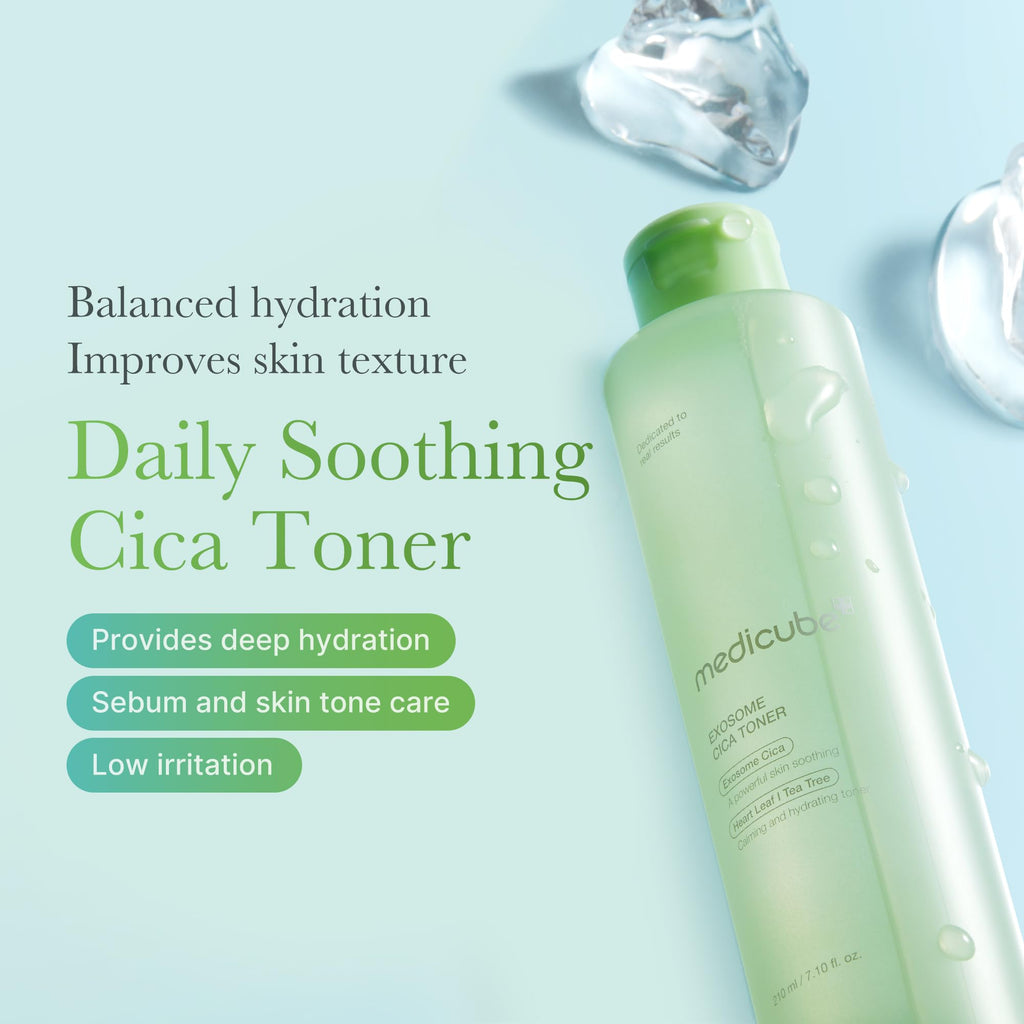 medicube Exosome CICA Toner | Daily Soothing Toner with Exosome CICA, Heartleaf, Tea Tree, 12 Kinds of CICA | Low Irritation, Sebum Care Korean Skin Care, for Stressed Skin (210ml / 7.10 fl.oz.)