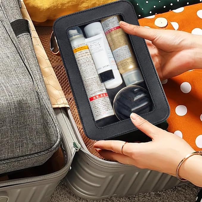 FFpaw Clear Makeup Bag, Black Travel Makeup Pouch Toiletry Bag for Women Waterproof Small Cosmetic Bag Case Small Make Up Bag with Zipper Car Organizer Car Essentials for Women Men