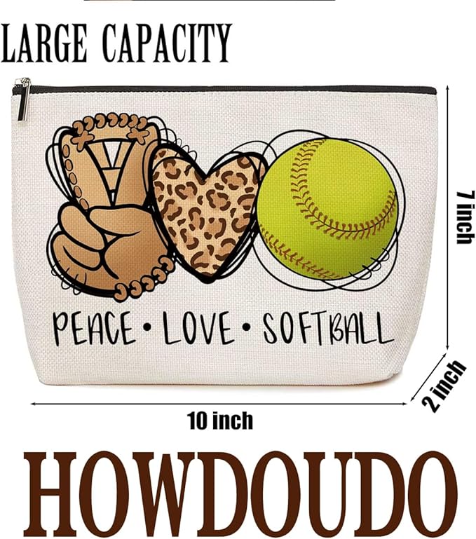 Lovdazzles Softball Leopard Makeup Bag Inspirational Cosmetic Bag