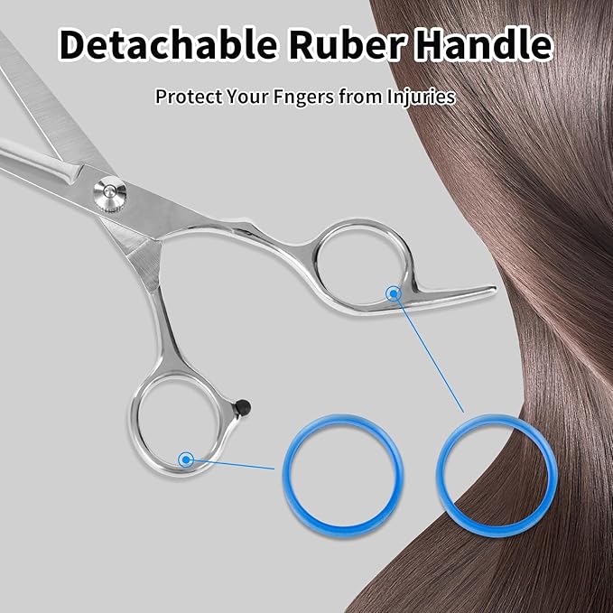 Homekoey Hair Cutting Scissors,6.5 Inch Professional Stainless Steel Barber Haircut Shears Razor,Sharp Blades,One Comb Included, For Salon Home Men Women Adults Kids Pet (Silver)
