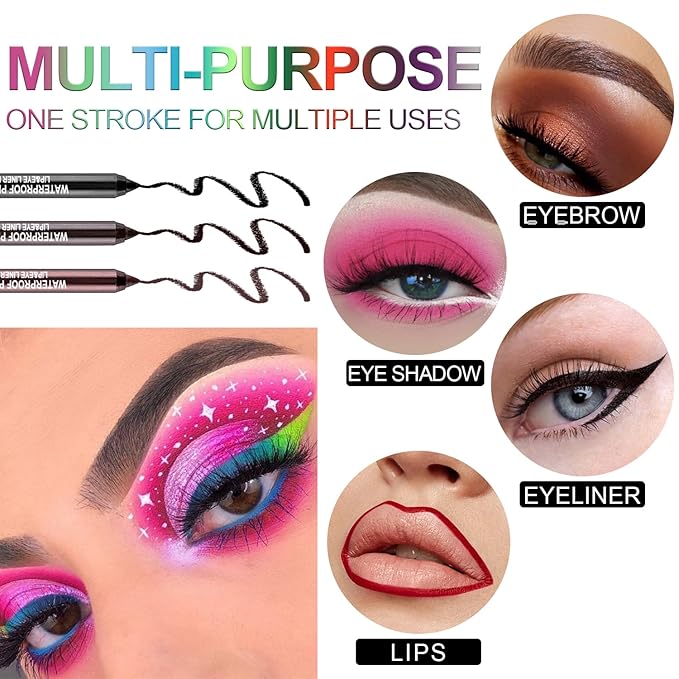 Meilury 3 Colorful Eyeliner Pen Set, Eye Shadow Pencil, Pearl Eyeliner Kit Metallic Glitter Colored Eye liner for Women Eye&Lip Liner Professional Waterproof Eye Makeup(3PCS E)