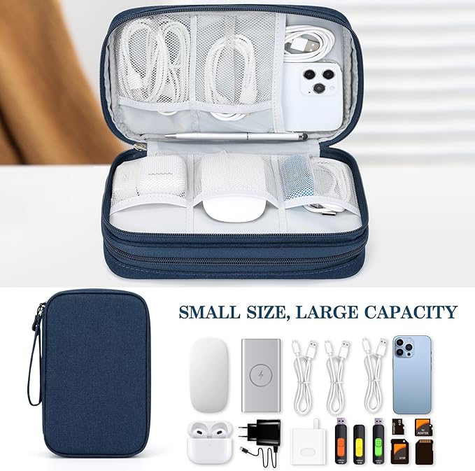 FYY Electronic Organizer, Travel Tech Pouch Bag, Large, Navy