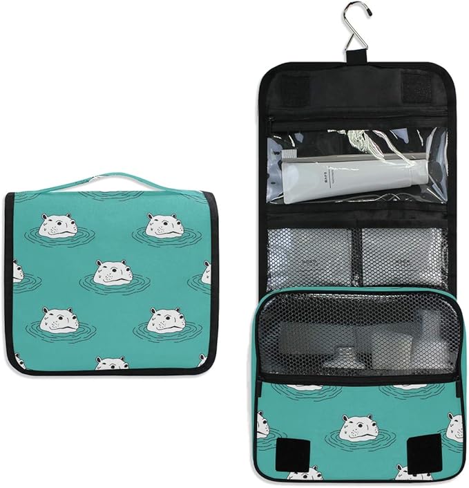 senya Hanging Travel Toiletry Bag Hippo Swimming Kit Makeup Case Cosmetics Organizer for Men Women (Hippo Swimming)