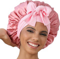 GDTOGRT Satin Silk Bonnet for Sleeping Women,Double Layer Sleep Hair Bonnets Caps for Curly Natural Hair with Tie Band - Pink