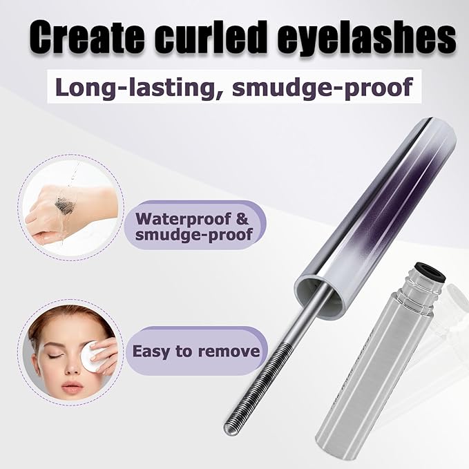 Iron Wand Mascara, Metal Wand Mascara, 3D Curling Metal MascaraWand, Clump-Free, Waterproof & Smudge-Proof Formula For Naturally Long, Thick Lashes (2PCS)