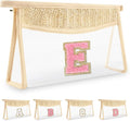 Small Boho Straw Initial Letter Makeup Bag Personalized Gift,Cute Clear Chenille Patch Makeup Bag With Zipper,Trendy TSA Approved Travel Toiletry Bag,Gift for Women Girls Birthday Friend, Letter E
