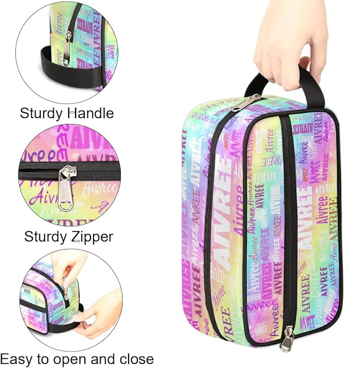 KFNHN Customized Travel Makeup Toiletry Bag, Rainbow Colorful Shiny Stars
