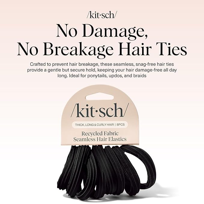 Kitsch Seamless Hair Ties No Damage - Stretchy Hair Bands - Black, 8pcs