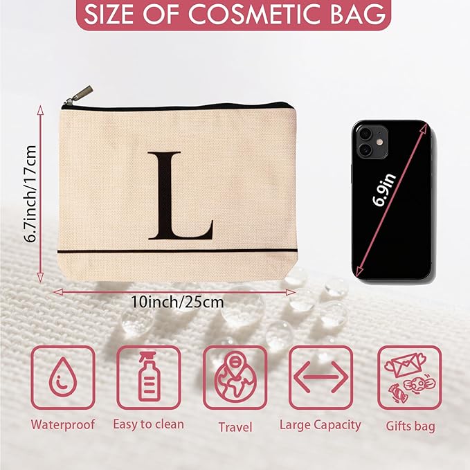 HDYHDY Letter A-Z Initial Personalized Makeup Bags, Birthday Gifts for Women, Monogrammed Gifts for Women Mom Sister Best Friend Bride Bridesmaid, Mothers Day, Christmas, Small Travel Cosmetic Bag (L)