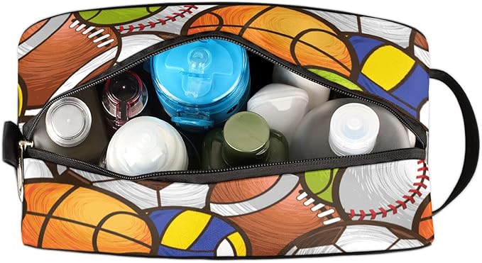 Bardic Sport Baseball Portable Travel Toiletry Bag, Volleyball Soccer Ball Cosmetic Organizer Makeup Bag Shower Shaving Bag for Men Women