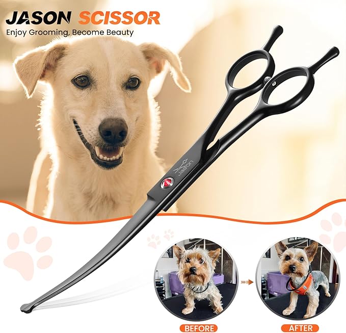 JASON Curved Dog Grooming Scissors - 7" Professional Round Tips Shears