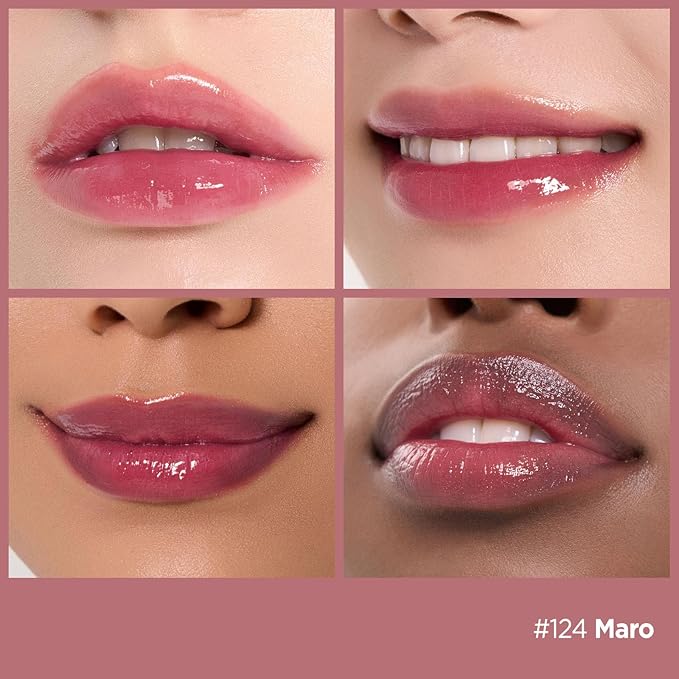 Laka Fruity Glam Tint | Glowing Korean Lip Tint with Hydrating Lightweight Texture | Buildable Color, Non-Sticky High Shine Gloss | K-Beauty Korean Makeup | #124 Maro, 0.15oz
