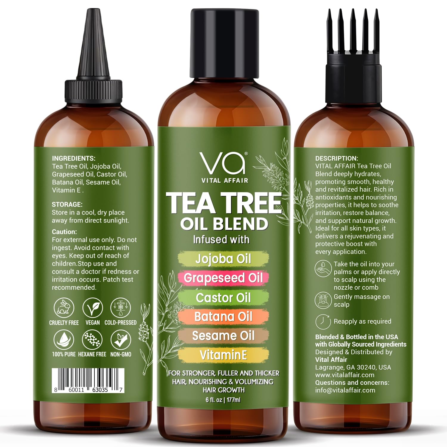 Tea Tree Hair Growth Oil 6 Fl Oz With Jojoba, Castor, Batana Oil