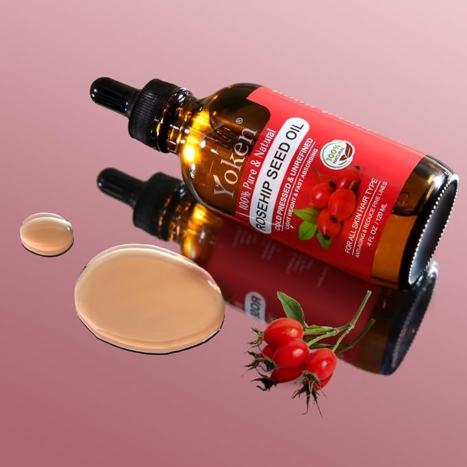 Yoken Cold Pressed Organic Rosehip Seed Oil for Face, Hair & Body, 4 fl oz