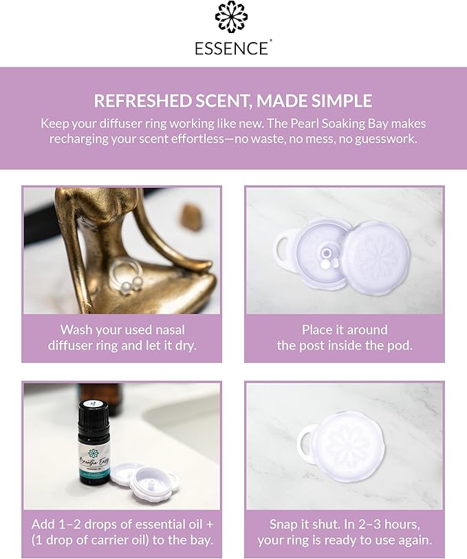 Essence Pearl Travel Case | Lavender Essential Oil | Aromatherapy Nasal Diffuser & Essential Oil Carrying Case | Calming Lavender Oil Scent | Travel-Friendly Kit | White Pod