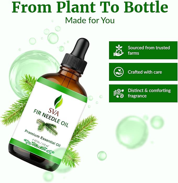 SVA Fir Needle Essential Oil, Glass Bottle with Dropper, 4 Fl Oz (118 ml)