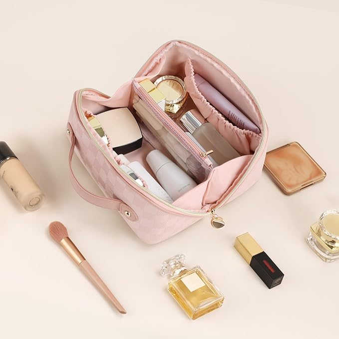 Prite Makeup Bag Travel Toiletry Bag Open Flat Cosmetic Organizer for Women