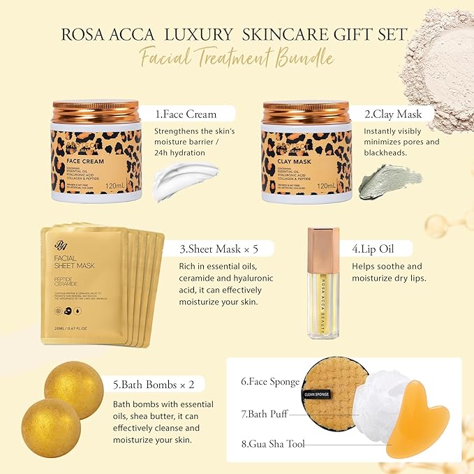 Gifts for Women, 32 Pcs Leopard Facial Skin Care Gift Set for Women, Home Spa & Self-Care Gift Kit, Bath and Body Gifts Basket Set, Face Sheet Mask, Wife, Birthday, Christmas, Valentines, Anniversary