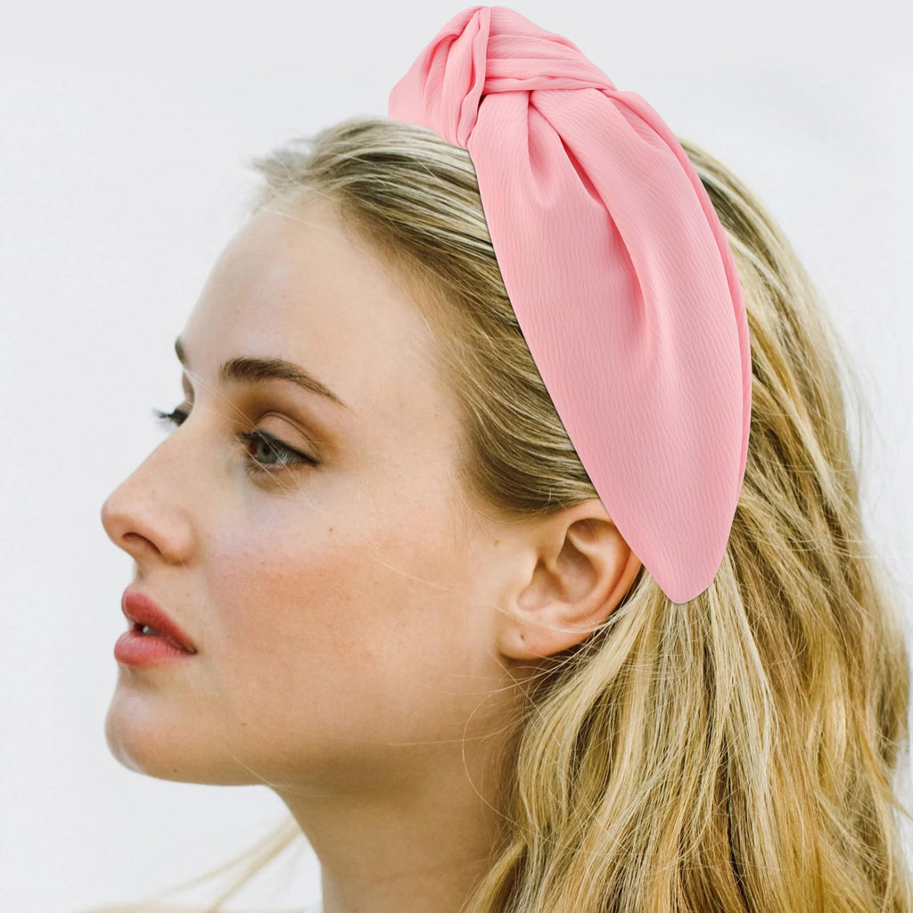 VELSCRUN Headbands, 2 Pcs Wide Knotted Hairbands for Women in Pink and Red, Satin Hair Accessories for Washing Face, Hairbands for Women, Hairband Gifts for Women Gilrs