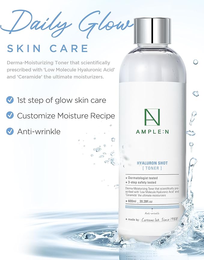 Ample:N Hyaluron Shot Toner, Korean Hydrating Face Toner, 20.3 fl oz