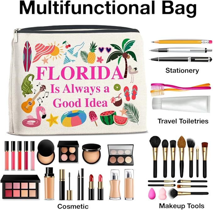 UPNEGE Florida Travel Cosmetic Bag, Multicolor, Waterproof Polyester, Zipper Closure, Adult Women's Travel Cosmetic Case