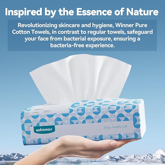 Winner Disposable Face Towels, 100% Cotton, 600 Count (Pack of 6)