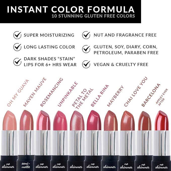 Red Apple Full Body Lipstick for Women - Vegan Gluten Free Organic Lipstick - Creamy Lip Color, Nourishing Lip Makeup w Vitamin E - SOFT ROSY MAUVE SHADE - MAVEN MAUVE