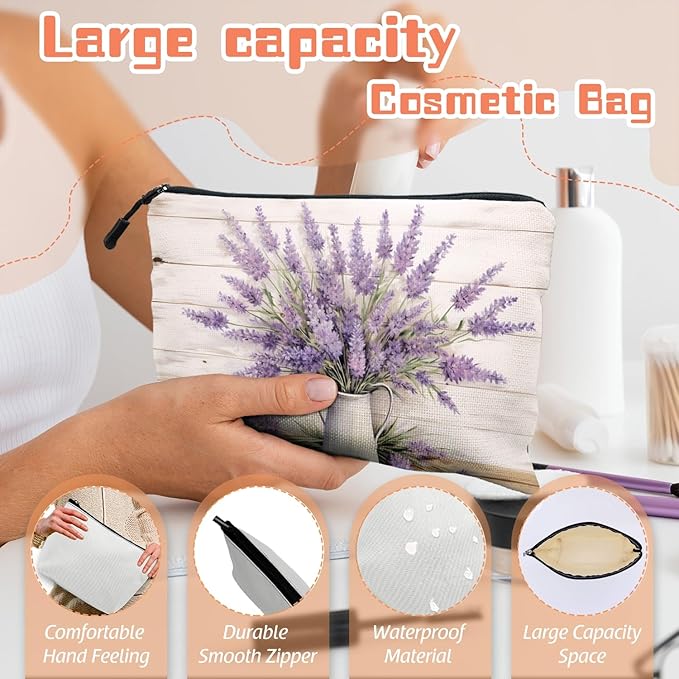 Scribesense Cosmetic Bags Travel Makeup Toilet Case Waterproof Pouch for Women Girls 6.7X9.45inches - Lavender in A White Pitcher on A White - Wood Background