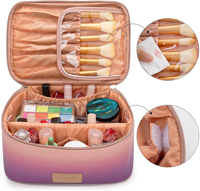 Wrangler Travel Makeup Bag 2pcs Set Cosmetic Bag with Makeup Brush Holder