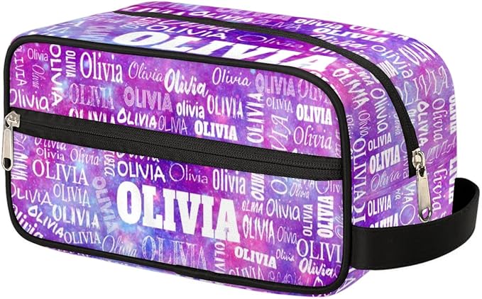 KFNHN Custom Large Travel Cosmetic Bag with Name, Watercolor Purple Galaxy